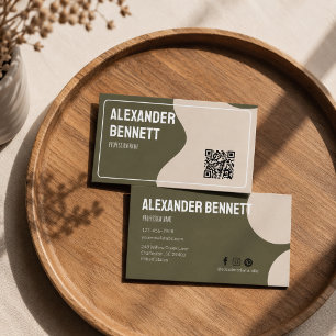 Fette Einfachheit Grün & Creme Scannbarer Qrcode  Visitenkarte