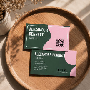 Fette Einfachheit Grün & Rosa Scannbarer Qrcode  Visitenkarte
