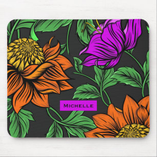 Fette Farbige Blumen auf Dunkelgrau Personalisiert Mousepad