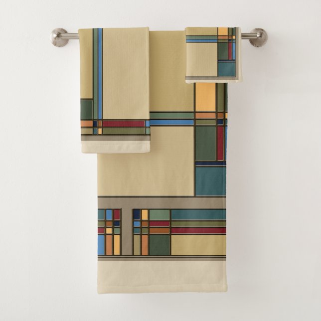 Fette Farbige Kunst & Handwerk Herbst Geometrisch Badhandtuch Set (Insitu)