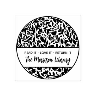 Fette florale botanische runde Bibliotheksname-Exl Gummistempel