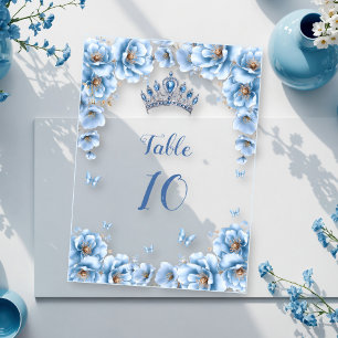 Fette Florale Staubblaue Quinceañera-Tabellennumme Acryleinladungen