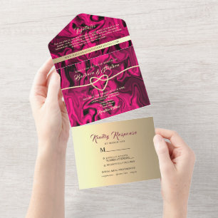 Fette Fuchsien Goldene Foto-Hochzeitseinladung All In One Einladung