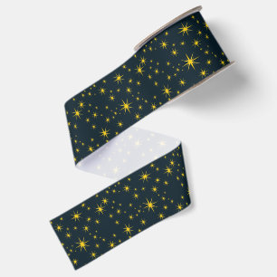 Fette gelbe Sterne mit blauem Hintergrundmuster Ripsband