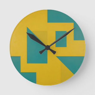 Fette geometrische abstrakte gelbe Teal-Farbe Runde Wanduhr