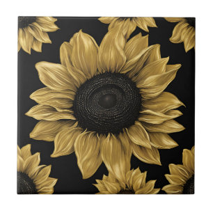 Fette goldene Sonnenblume auf Schwarz Fliese
