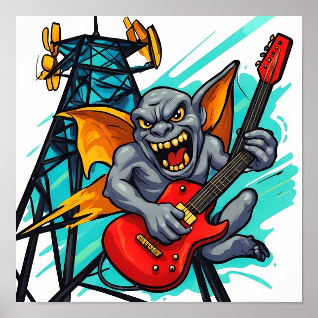 Fette Grafik mit flachen Farben: Grumpy Gargoyle Poster (Vorne)
