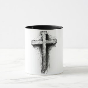 Fette, grafische christliche Kreuz-Kaffeetasse Tasse