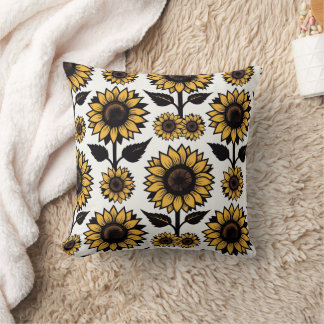 Fette grafische Sonnenblumen in Gelb und Schwarz Kissen