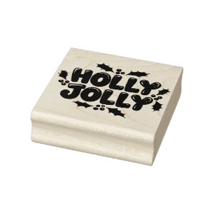Fette Holly Jolly Typografie mit festlichen Blätte Gummistempel