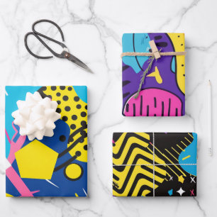 Fette leuchtende Farben 90er Jahre Abstracter funk Geschenkpapier Set