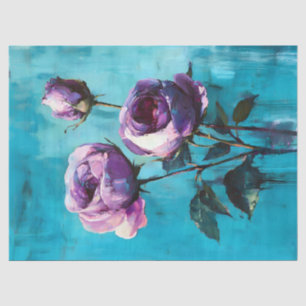 Fette lila Rosen auf blauem Dekor Seidenpapier