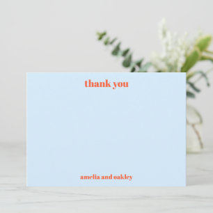 Fette minimalistische blaue orange Retro-Hochzeit Dankeskarte