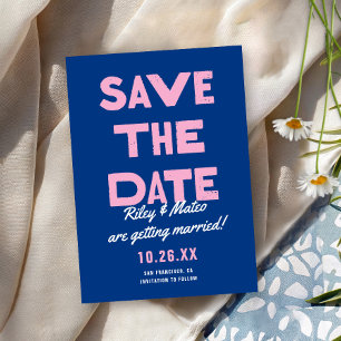Fette moderne Art funkvolle farbenfrohe blaue rosa Save The Date
