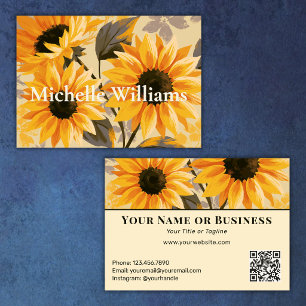 Fette moderne gelbe Sonnenblumen Blumen QR-Code Visitenkarte