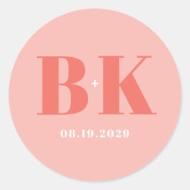 Fette moderne Korallen- und rosa Monogramm-Hochzei Runder Aufkleber