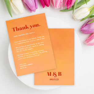Fette Moderne Orange Sunset-Monogramm-Hochzeit Dankeskarte