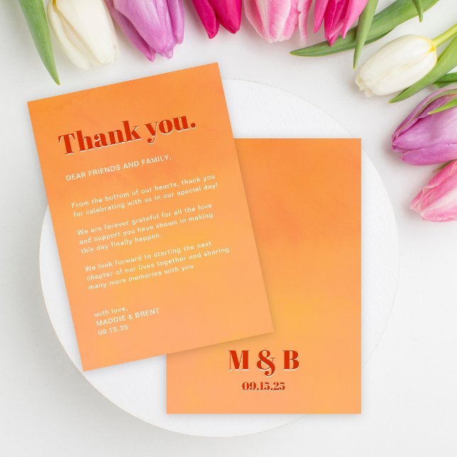 Fette Moderne Orange Sunset-Monogramm-Hochzeit Dankeskarte (Von Creator hochgeladen)