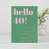 Fette moderne Retro-Pink-Grün zum 40. Geburtstag Einladung