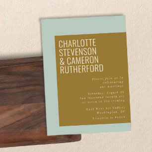 Fette moderne Typografie Blaue und Olivenhochzeit Einladung