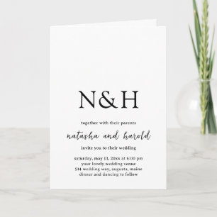 Fette Monogramm Schwarz-Weiß Moderne Hochzeit Einladung