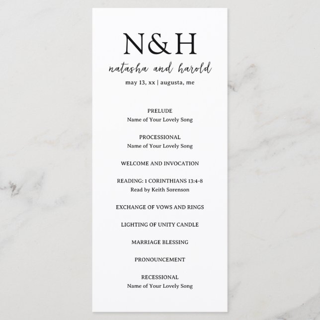 Fette Monogramm Schwarz-Weiß Moderne Hochzeit Programm (Vorderseite)