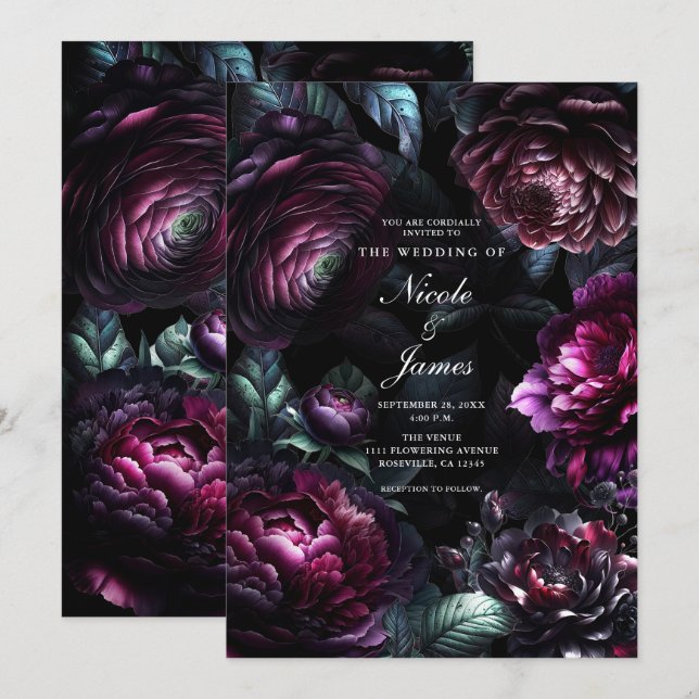 Fette Moody-Blume Schwarzer verzauberter Blumenzau Einladung (Vorne/Hinten)