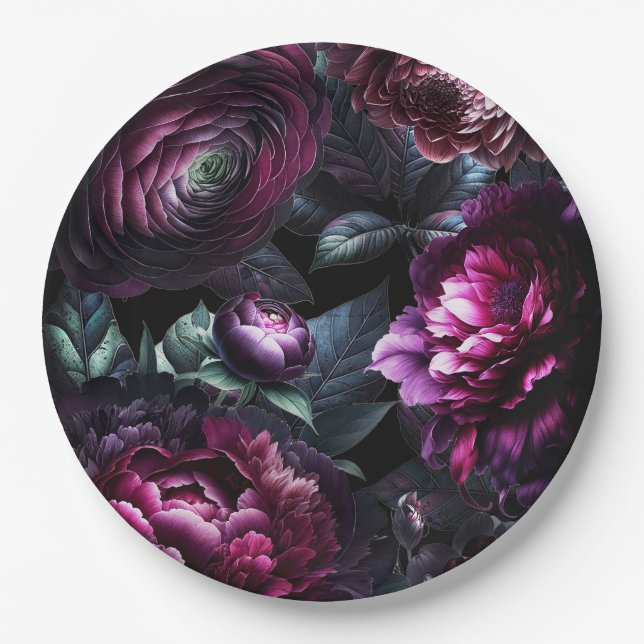 Fette Moody-Blume Schwarzer verzauberter Blumenzau Pappteller (Vorderseite)