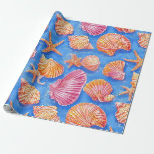 Fette nautische Sternenfisch Orange Magenta Blau Geschenkpapier