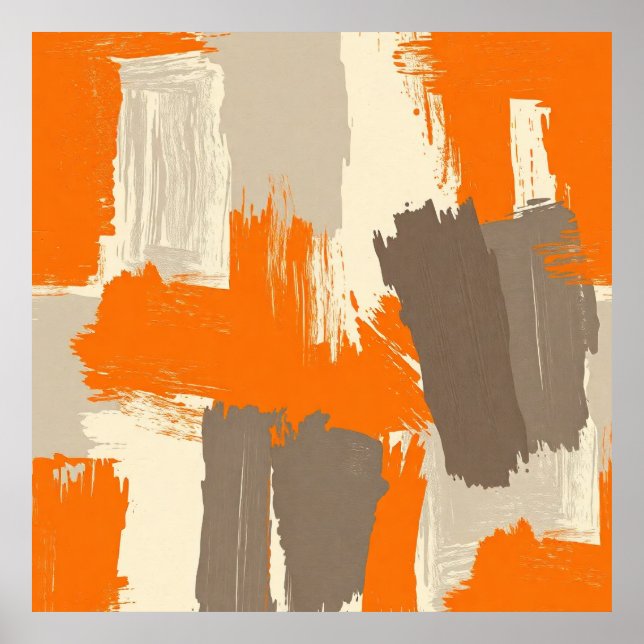 Fette orange Kunsthandstrich-Abstraktion  Poster (Vorne)