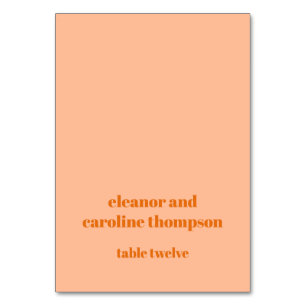 Fette Orange-Rosa Retro-Hochzeitsplatzkarte Tischnummer