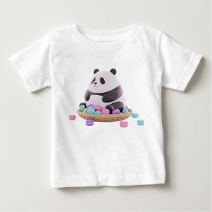 Fette Panda-Figur mit farbenfrohen Macarons Baby T-shirt