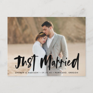 Fette Pinsel-Schrift Foto Gerade verheiratet Hochz Postkarte