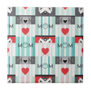 Fette Pop-Art-Mama mit Retro-Herzen und Streifen Fliese