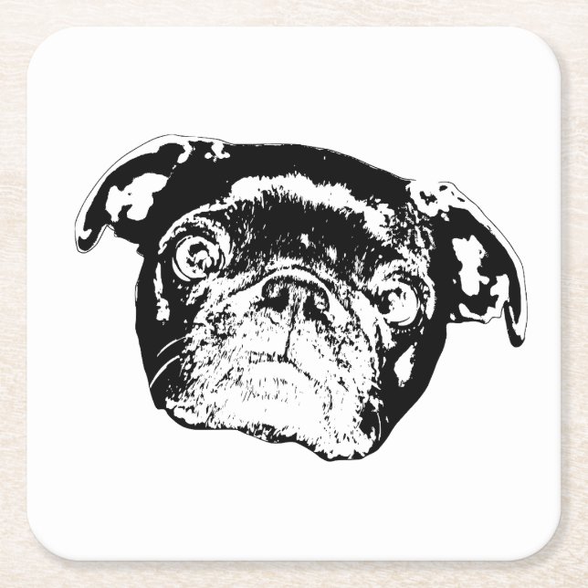 Fette Pug-Linien-Untersetzer Rechteckiger Pappuntersetzer (Vorderseite)