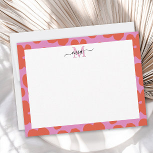Fette Retro-Blumen Pink und Orange Monogramm Mitteilungskarte