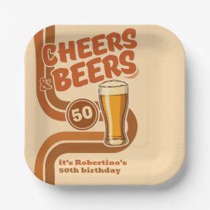 Fette Retro-Linie Cheers & Beers 50. Geburtstag Pappteller