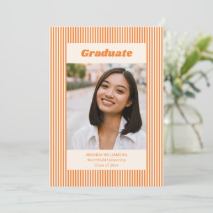 Fette Retro-Orange-Streifen-Foto-Abschlussfeier Einladung