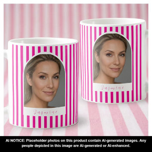 Fette Retro-Rosa-Weiß-Streifen Individuelle Foto-N Kaffeetasse
