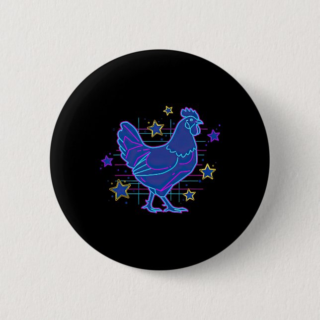 Fette Retro-Vaporwave-Blue-Pink-lustige-Meme-Henne Button (Vorderseite)