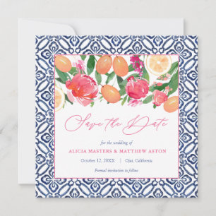 Fette rosa Blumen mit Zitrus und spanischen Fliese Save The Date