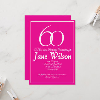 Fette rosa Typografie 60 und fantastischer Geburts Einladung