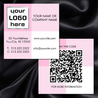 Fette rosa weiße Gingham-Quadrate Logo QR-Code Quadratische Visitenkarte
