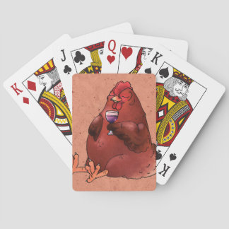 Fette rote Henne mit Wein Spielkarten