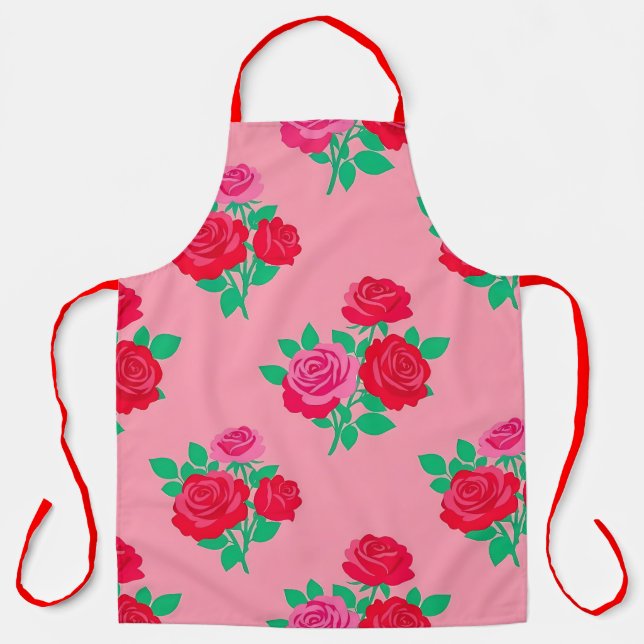 Fette rote Rose auf lebendiger rosa Schürze (Vorderseite)