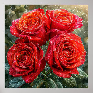 🌹 Fette rote Rosenbouquet für romantische Räume Poster
