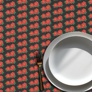 Fette rote traditionelle Rosen-Tätowierung Schwarz Tischdecke
