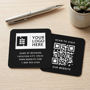 Fette Schwarz-Weiß-QR-Code-Logo-Geschäft Quadratische Visitenkarte