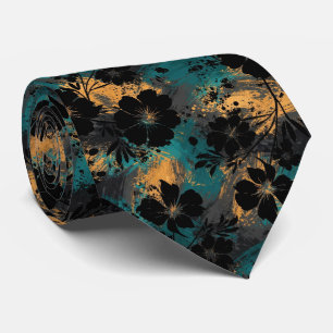 Fette schwarze Blumensilhouette mit Türkis und Sen Krawatte