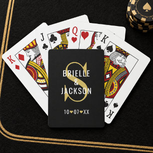 Fette schwarze und goldene Monogramm-Hochzeit Spielkarten